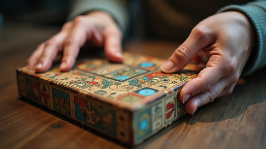 Hands examining a vintage board game