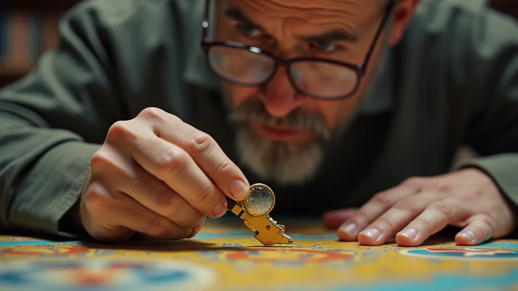 Collector examining vintage game piece