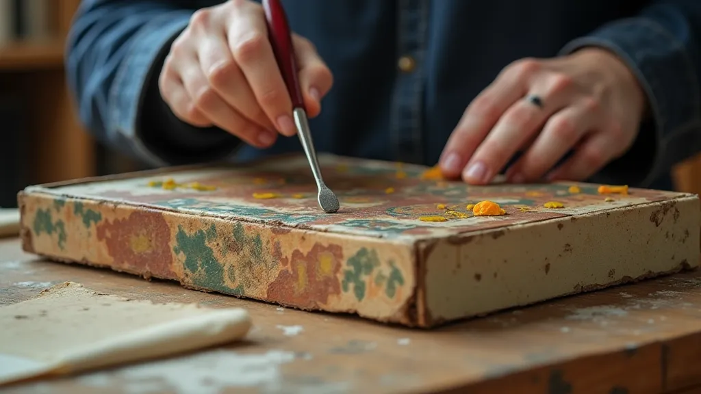 Paper restoration expert examining damaged game box